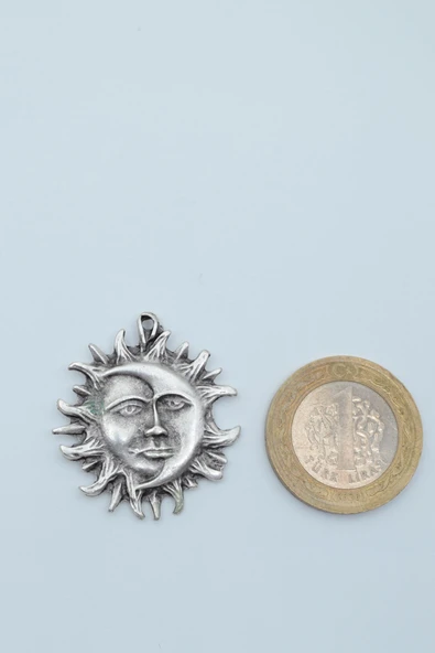 Güneş ve Ay Gümüş Kaplama Kolye Ucu - Resim 3