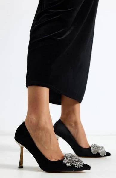 Feles Gül Taş Detaylı Stiletto Kadın Topuklu Ayakkabı ürün görseli