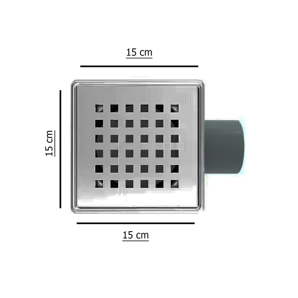15x15 Paslanmaz Yer Süzgeci Plastik Gövde 304 Kalite Paslanmaz 50 Çıkışlı Duş kanalı