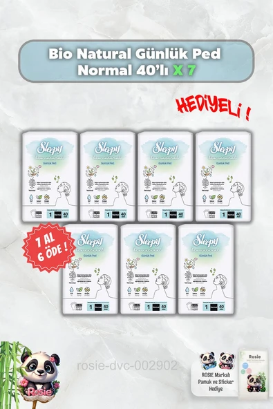 Sleepy Bio Natural Günlük Ped Normal 7 AL 6 ÖDE 40'lı ve Rosie ürün görseli