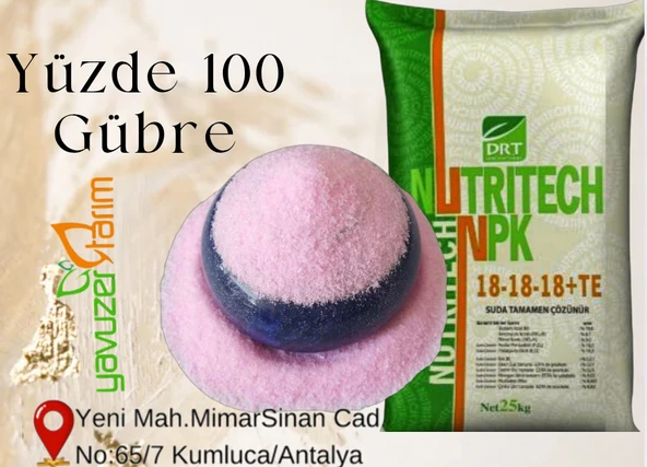 Damlama Gübresi, Yaprak Gübresi, NPK Gübre 18 18 18 + Me Çim, Meyve, Sebze Gübresi, Yavuzer Tarım Gübre 5 Kg