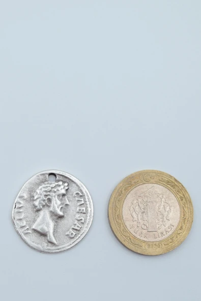 Roma Parası Sikke - Sezar Gümüş Kaplama Kolye Ucu - 4