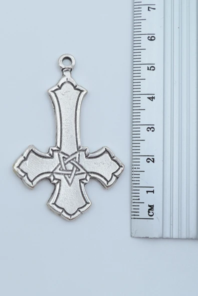 Ters Haç - Davut Yıldızı Gümüş Kaplama Kolye Ucu - 2