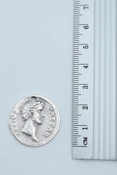 Roma Parası Sikke - Sezar Gümüş Kaplama Kolye Ucu - 3