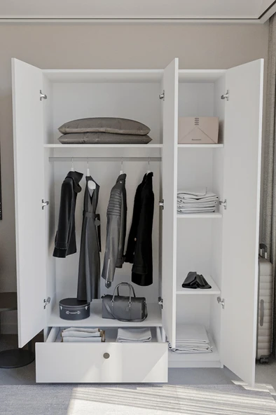 ED PET DİZAYN 3 Kapaklı çekmeceli elbise dolabı