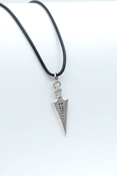 Ok ucu Gümüş Kaplama Deri İp Kolye ürün görseli 1