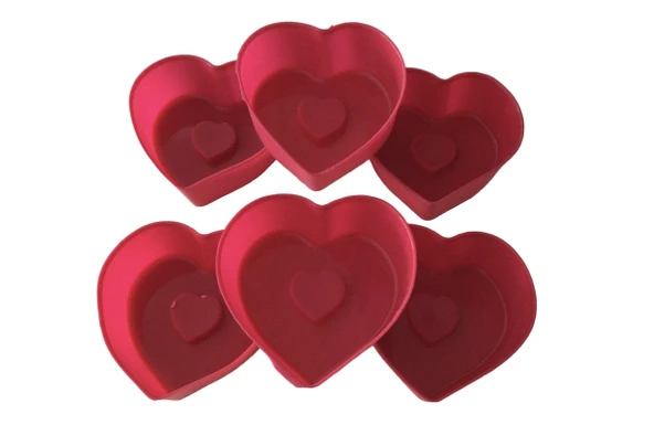 PinkRose Kırmızı 12 Li Mini Silikon Kalp Kek Kalıbı,muffin Kalıbı 12 Adet