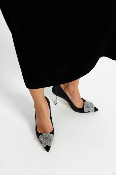 Feles Gül Taş Detaylı Stiletto Kadın Topuklu Ayakkabı - Resim 6