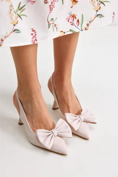 Feles Kurdela Detaylı Arkası Açık Stiletto Kadın Topuklu Ayakkabı - Resim 9