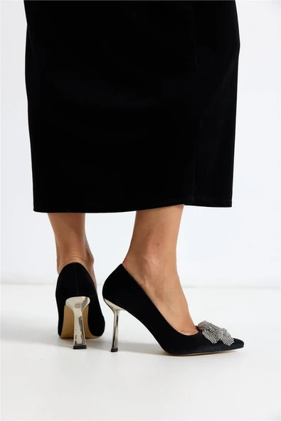 Feles Gül Taş Detaylı Stiletto Kadın Topuklu Ayakkabı - Resim 4