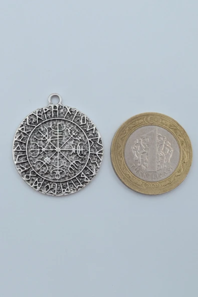 Vegvisir Viking Pusulası Gümüş Kaplama Kolye Ucu - 3
