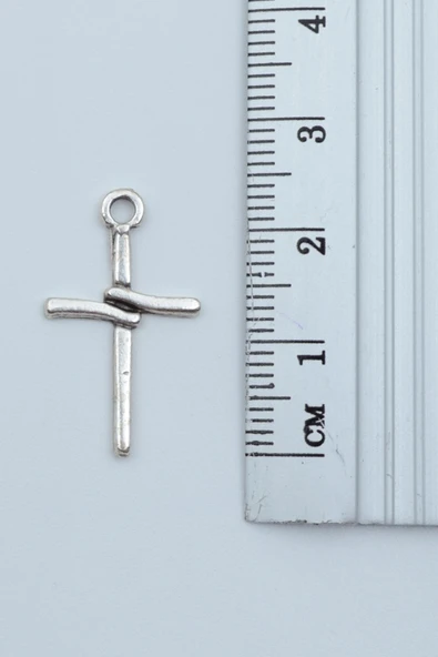 Minimal Haç Gümüş Kaplama Kolye Ucu - 2