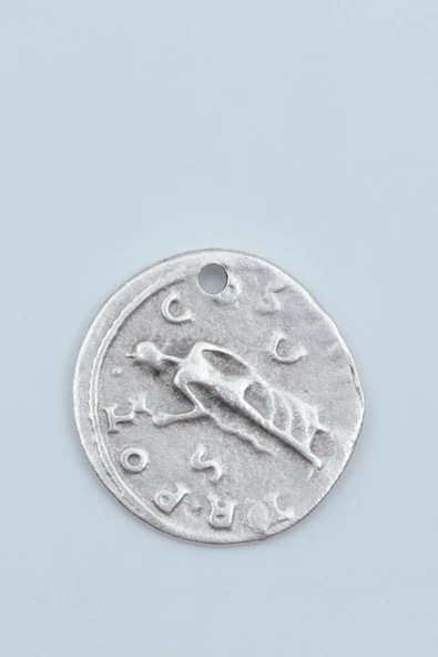 Roma Parası Sikke - Sezar Gümüş Kaplama Kolye Ucu - 2