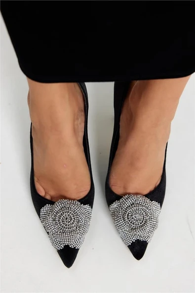 Feles Gül Taş Detaylı Stiletto Kadın Topuklu Ayakkabı - Resim 2