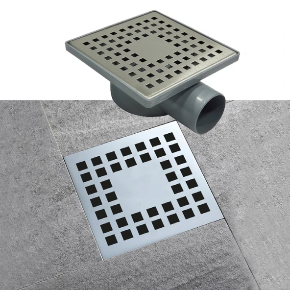 15x15 Paslanmaz Yer Süzgeci Plastik Gövde 304 Kalite Paslanmaz 50 Çıkışlı Duş kanalı - 4