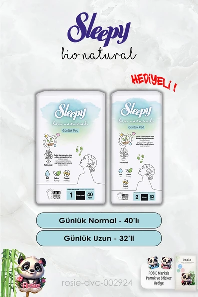 Günlük Ped Normal 40'lı ve Günlük Uzun 32'li Bio Natural Sleepy ve Rosie ürün görseli
