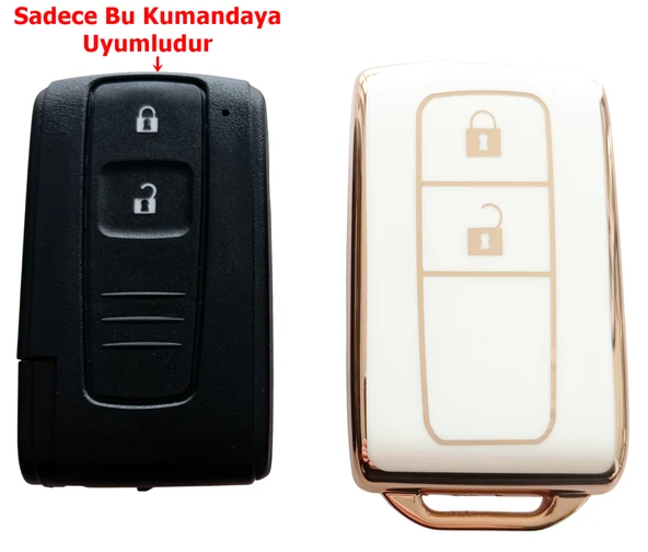 Toyota Corolla Verso Prius Subaru Uyumlu Kumanda Anahtar Kılıfı Oto Anahtarlık 2 Tuş Beyaz Gold - 4