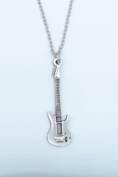 Elektro Gitar Gümüş Kaplama Düz Zincir Kolye