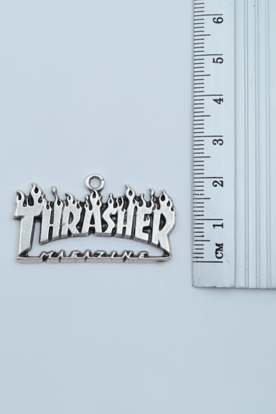 Thrasher Magazine Gümüş Kaplama Düz Zincir Kolye - Resim 3