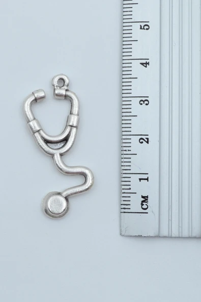 Doktor Steteskop Gümüş Kaplama Deri İp Kolye - Resim 3