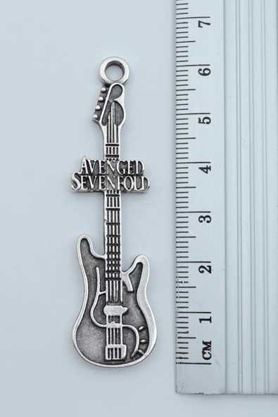 Avenged Sevenfold Elektro Gitar Gümüş Kaplama Düz Zincir Kolye - Resim 3