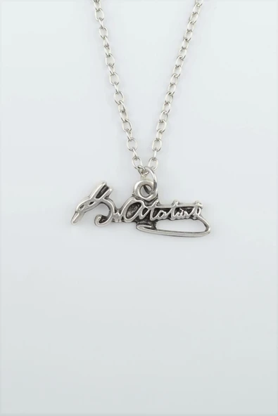 Mustafa Kemal Atatürk İmzalı Gümüş Kaplama Düz Zincir Kolye ürün görseli