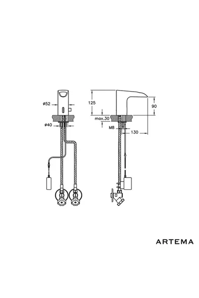 Artema Aquasee Fotoselli Lavabo Bataryası (Şelale Akışlı, Çift Su Girişli, Elektrikli) A47076 - 2