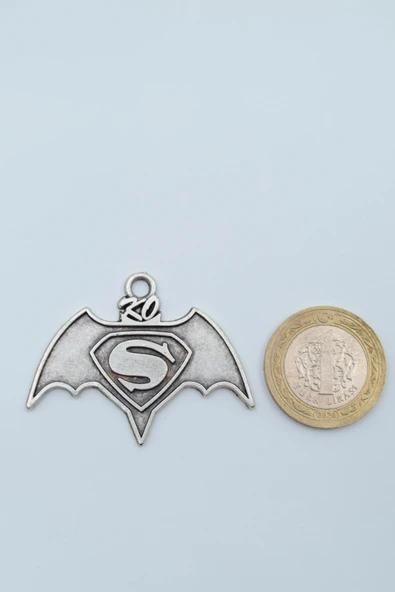 Batman Süperman Gümüş Kaplama Örme Zincir Kolye - Resim 4