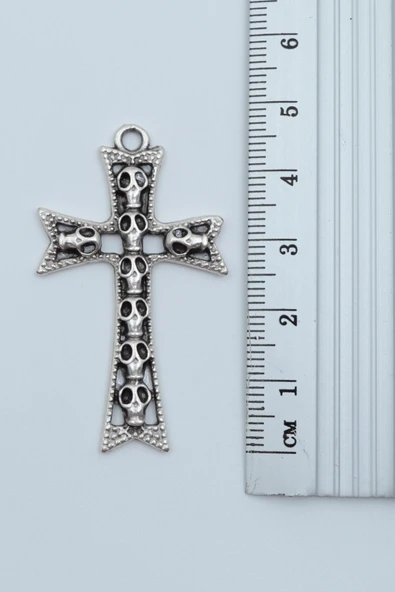 Kuru Kafalı Haç Gümüş Kaplama Örme Zincir Kolye - Resim 3