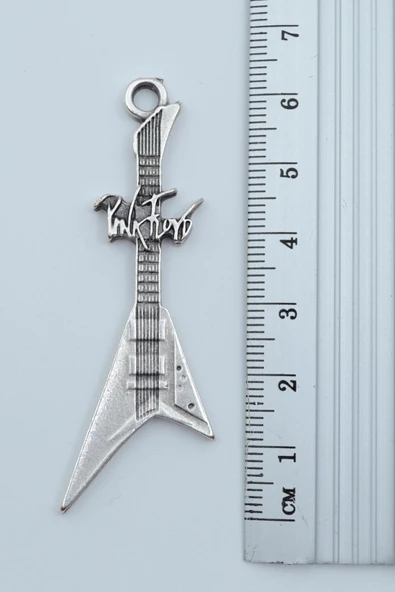 Pink Floyd Elektro Gitar Gümüş Kaplama Örme Zincir Kolye - Resim 3