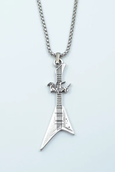 Pink Floyd Elektro Gitar Gümüş Kaplama Örme Zincir Kolye