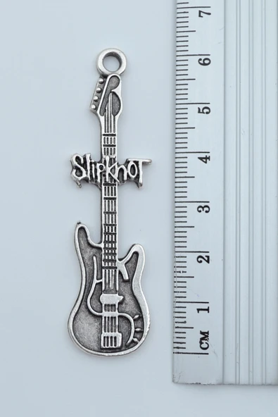 Slipknot Elektro Gitar Gümüş Kaplama Örme Zincir Kolye - Resim 3