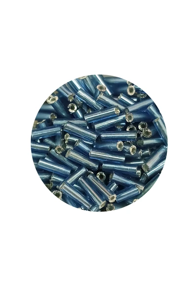 Uzun Boru Kesme Boncuk Çap 2mm Uzunluk 10 mm - 60 Gram - Camgöbeği Mavi - BNC267 - Resim 2