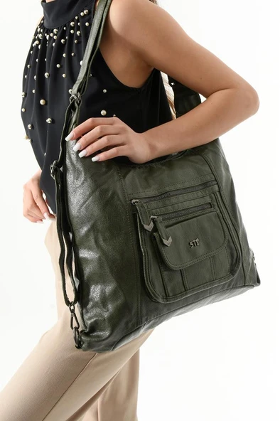 Vegan Deri Kadın Omuz Çantası Sırt Çantası Fonksiyonel Kullanım 30 Cm Genişlik 25 Cm Yükseklik - Resim 9