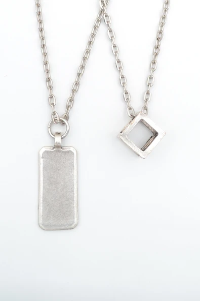 2'li Dikdörtgen - Küp Trend Gümüş Kaplama Kolye Seti ürün görseli