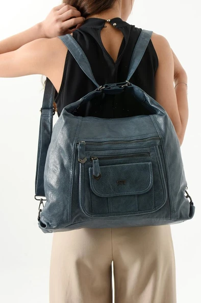 Vegan Deri Kadın Omuz Çantası Sırt Çantası Fonksiyonel Kullanım 30 Cm Genişlik 25 Cm Yükseklik - Resim 4