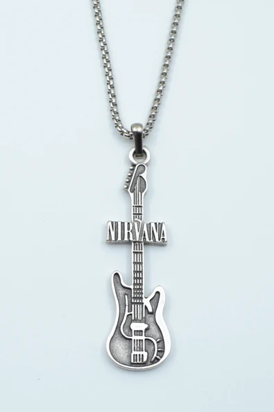 Nirvana Elektro Gitar Gümüş Kaplama Örme Zincir Kolye