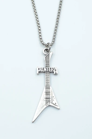Pantera Elektro Gitar Gümüş Kaplama Örme Zincir Kolye