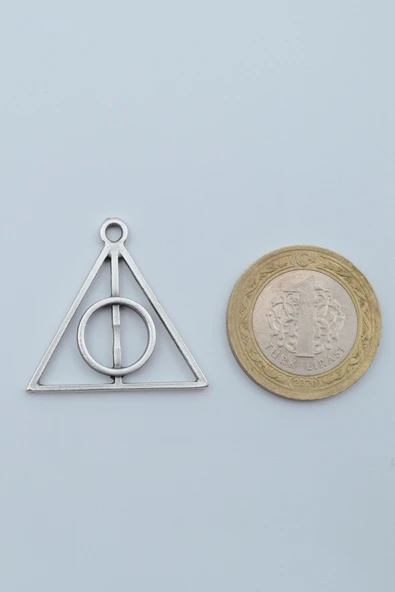 Harry Potter Ölüm Yadigarları Üçgen Gümüş Kaplama Örme Zincir Kolye - Resim 4