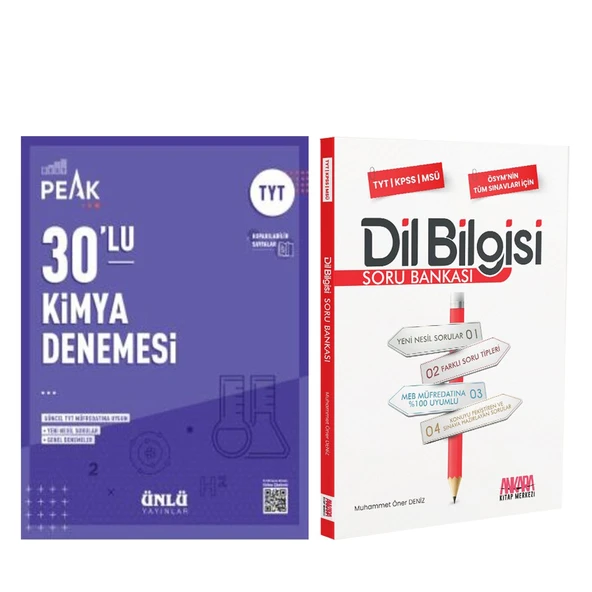 Ünlü Yayıncılık TYT Kimya Best Peak 30 lu Denemesi ve AKM Dil Bilgisi Soru Bankası Seti 2 Kitap