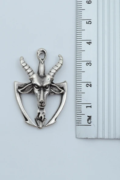 3'lü Lucifer Morning Star Pentagram Pagan Keçi Şeytan Gümüş Kaplama Kolye Seti - Resim 5