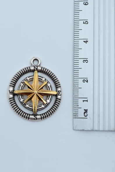 2'li Pusula Kutup Yıldızlı - Viking Pusula Gümüş Kaplama Kolye Seti - Resim 4