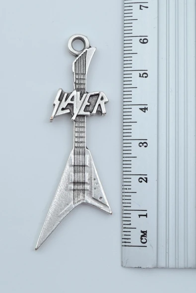 Slayer Elektro Gitar Gümüş Kaplama Örme Zincir Kolye - Resim 3