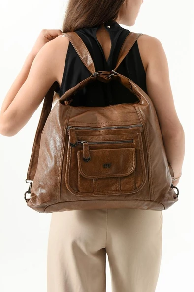 Vegan Deri Kadın Omuz Çantası Sırt Çantası Fonksiyonel Kullanım 30 Cm Genişlik 25 Cm Yükseklik - Resim 8