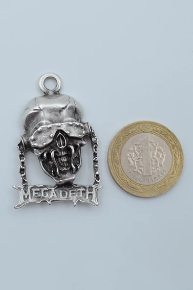 Megadeth Gümüş Kaplama Örme Zincir Kolye - 4
