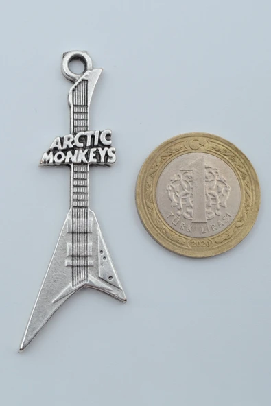 Arctic Monkeys Elektro Gitar Gümüş Kaplama Örme Zincir Kolye - 4