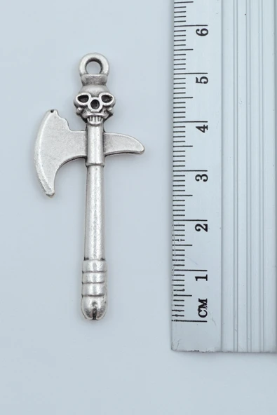 3'lü Kuru Kafa Balta Peaky Blinders Jilet As Kağıt Gümüş Kaplama Kolye Seti - Resim 4