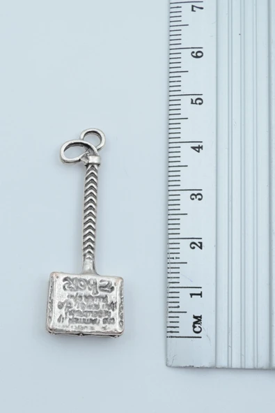 3'lü Thor Çekiç Kuru Kafa Haç  Beyzbol Sopası Gümüş Kaplama Kolye Seti - Resim 3