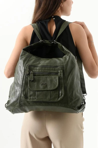 Vegan Deri Kadın Omuz Çantası Sırt Çantası Fonksiyonel Kullanım 30 Cm Genişlik 25 Cm Yükseklik - Resim 12