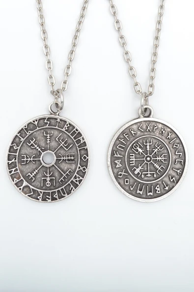 2'li Viking Pusula - Viking Sembolleri Gümüş Kaplama Kolye Seti ürün görseli